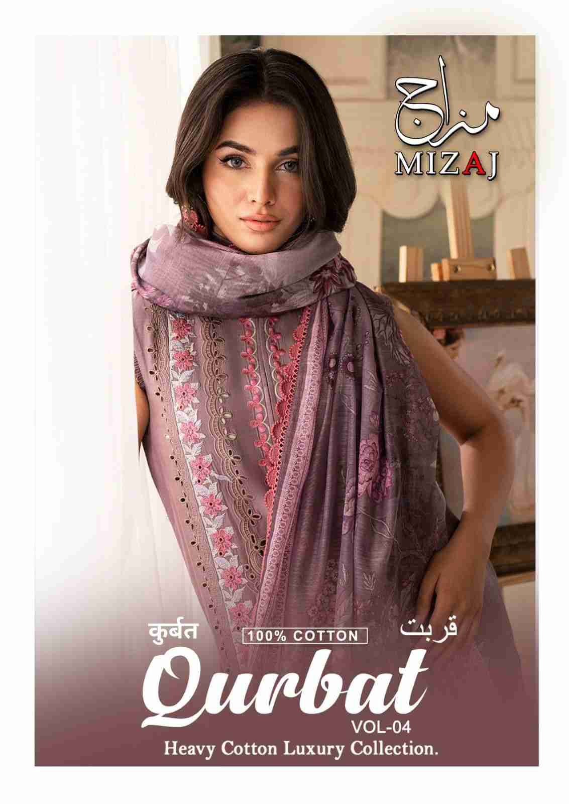 Qurbat Vol-4 By Mizaj 4001 To 4006 Series Beautiful Suits Colorful Stylish Fancy Casual Wear & Ethnic Wear Premium Cotton Print Dresses At Wholesale Price