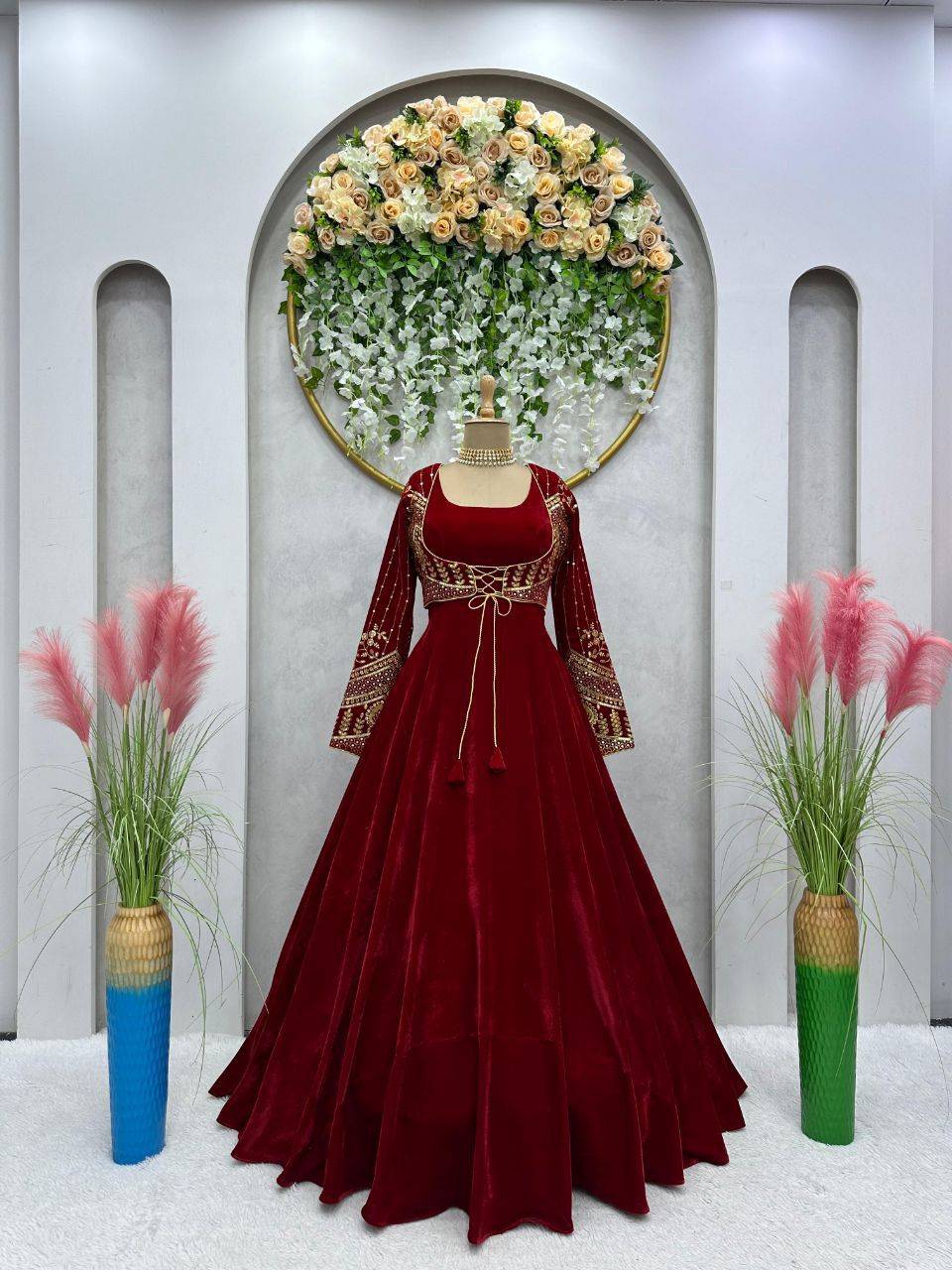 R-5640 By Fashid Wholesale Designer Stylish Fancy Colorful Beautiful Party Wear & Ethnic Wear Collection Velvet Gown With Koti At Wholesale Price