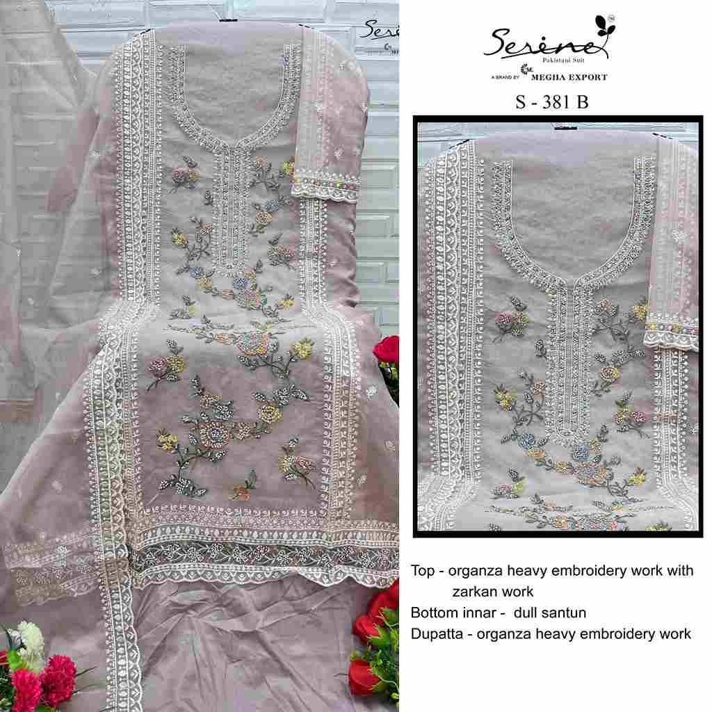 Serene Hit Design S-381 Colours By Serene S-381-A To S-381-D Series Designer Pakistani Suits Beautiful Fancy Colorful Stylish Party Wear & Occasional Wear Organza Embroidered Dresses At Wholesale Price