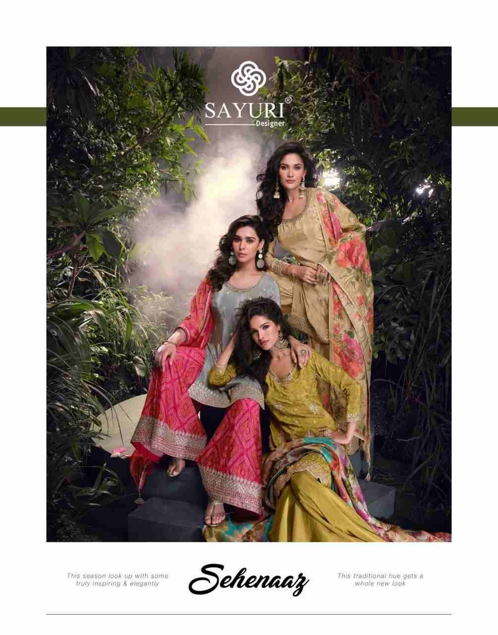 Sehenaaz By Sayuri 5709 To 5711 Series Beautiful Sharara Suits Stylish Fancy Colorful Casual Wear & Ethnic Wear Chinnon Silk Dresses At Wholesale Price