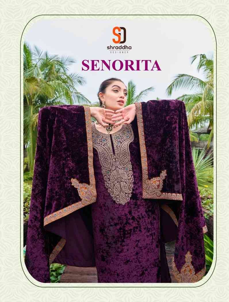 Senorita By Shraddha Designer 1001 To 1004 Series Beautiful Pakistani Suits Colorful Stylish Fancy Casual Wear & Ethnic Wear Pure Velvet Embroidered Dresses At Wholesale Price