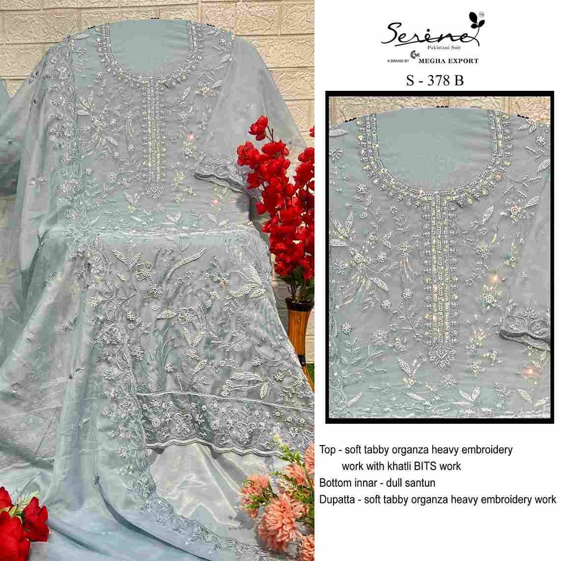 Serene Hit Design S-378 Colours By Serene S-378-A To S-378-D Series Designer Pakistani Suits Beautiful Fancy Colorful Stylish Party Wear & Occasional Wear Organza Embroidered Dresses At Wholesale Price