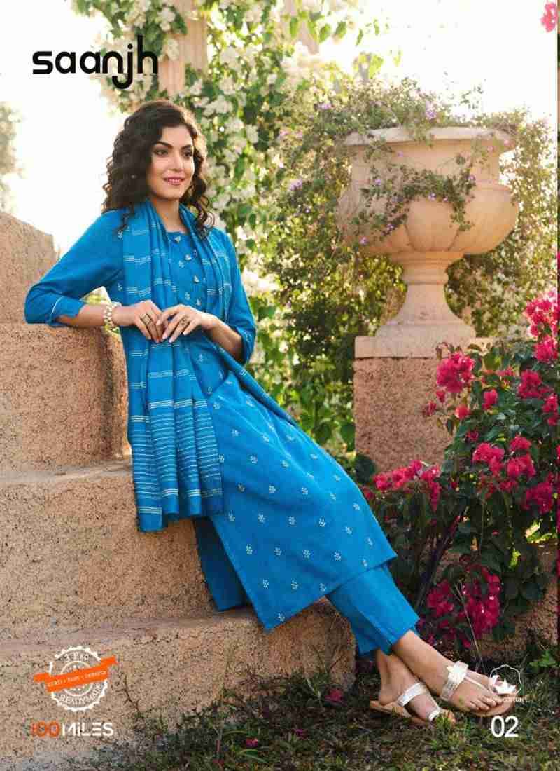 Saanjh By 100 Miles 01 To 04 Series Designer Festive Suits Beautiful Fancy Colorful Stylish Party Wear & Occasional Wear Pure Cotton Dresses At Wholesale Price