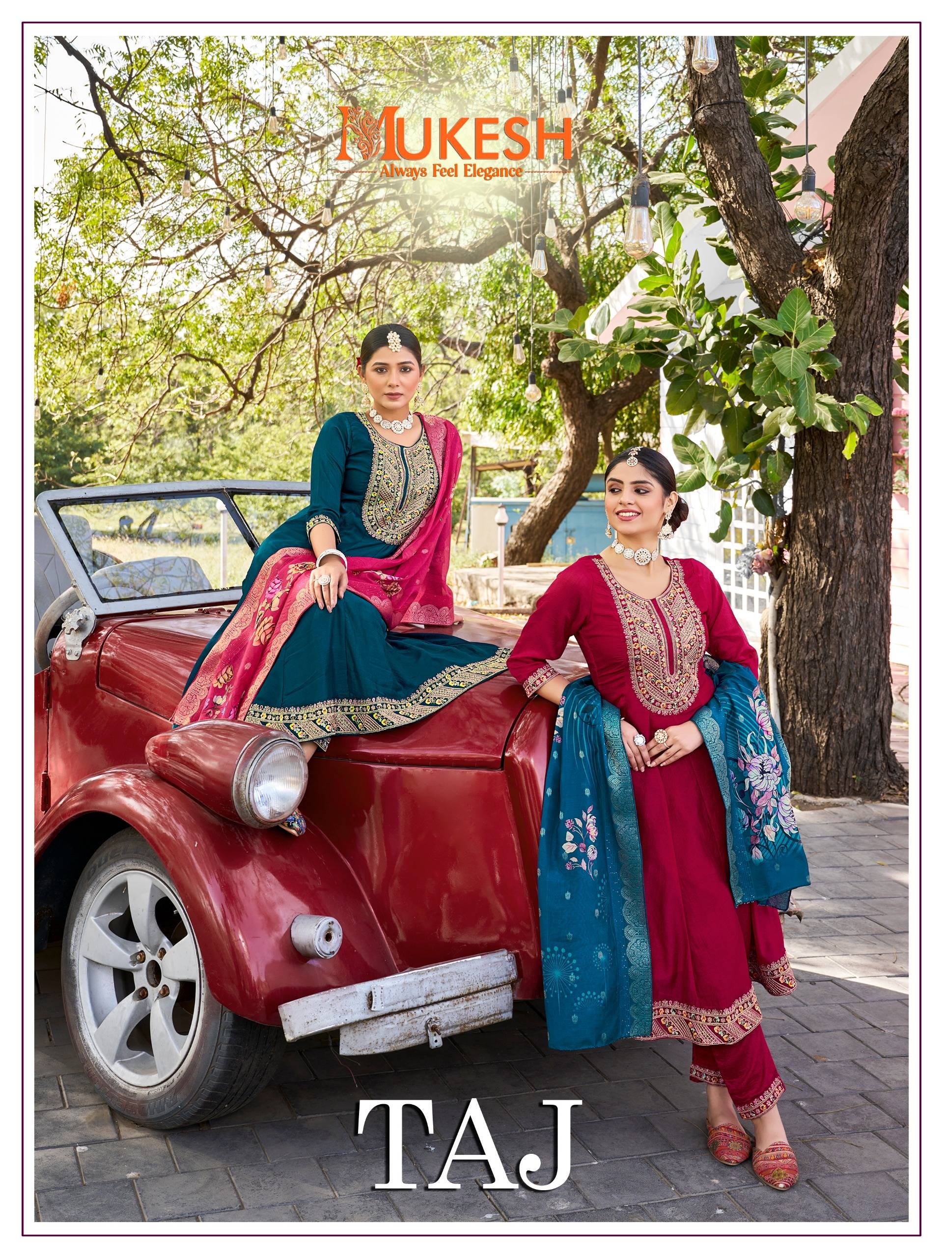 Taj By Mukesh 1001 To 1004 Series Beautiful Stylish Festive Suits Fancy Colorful Casual Wear & Ethnic Wear & Ready To Wear Vichitra Silk Dresses At Wholesale Price