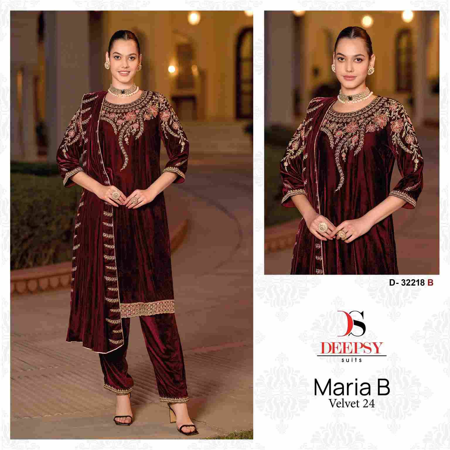 Velvet 32218 Colours By Deepsy Suits 32218-A To 32218-D Series Beautiful Stylish Pakistani Suits Fancy Colorful Casual Wear & Ethnic Wear & Ready To Wear Heavy Velvet Embroidery Dresses At Wholesale Price