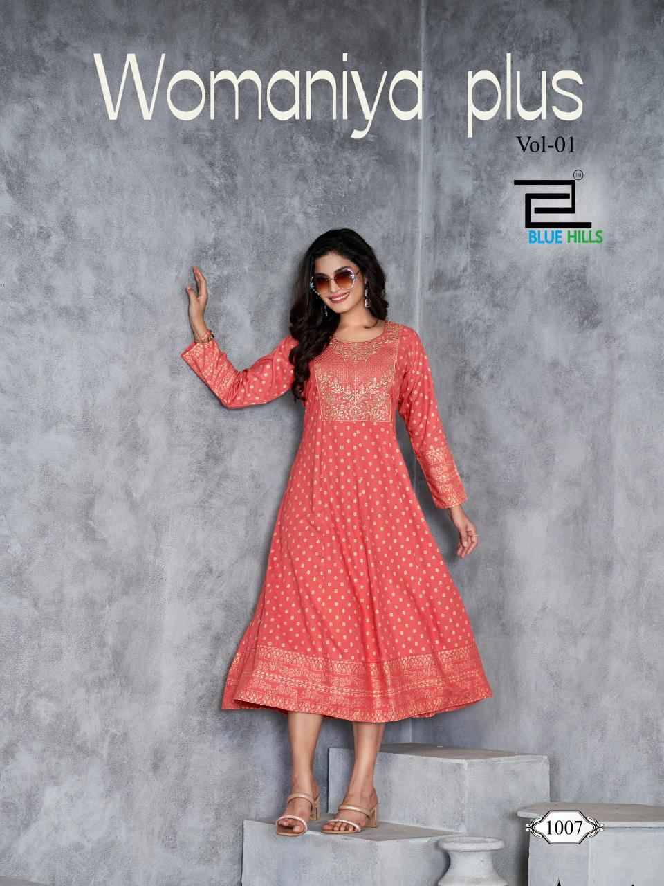 Womaniya Plus Vol-1 By Blue Hills 1001 To 1008 Series Designer Stylish Fancy Colorful Beautiful Party Wear & Ethnic Wear Collection Rayon Foil Gown At Wholesale Price