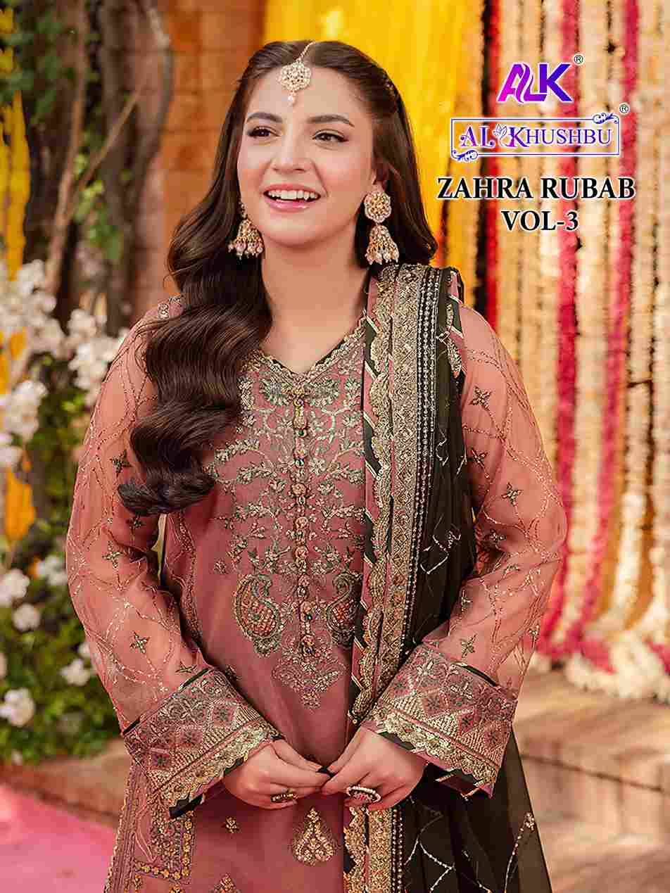 Zahra Rubab Vol-3 By Al Khushbu 6009 To 6011 Series Beautiful Pakistani Suits Colorful Stylish Fancy Casual Wear & Ethnic Wear Faux Georgette Dresses At Wholesale Price