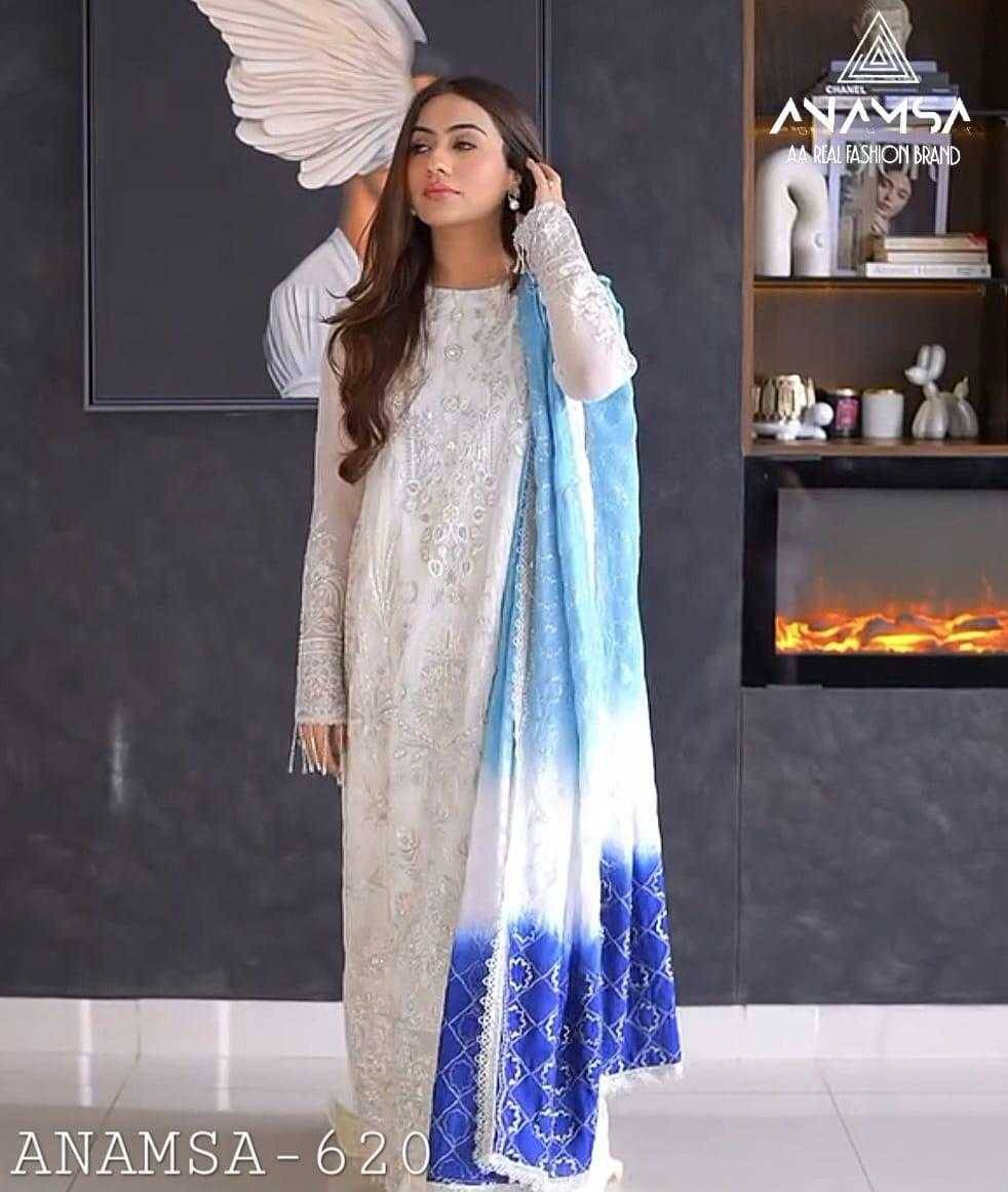 Anamsa Hit Design 620 By Fashid Wholesale Beautiful Pakistani Suits Colorful Stylish Fancy Casual Wear & Ethnic Wear Pure Faux Georgette Embroidered Dresses At Wholesale Price