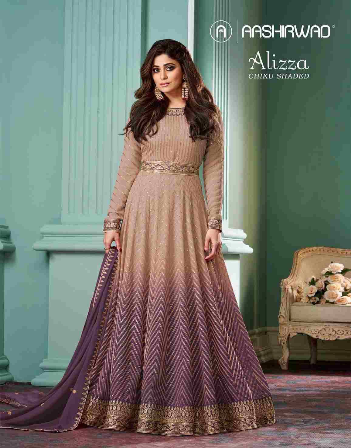 Alizza Chiku Shades By Aashirwad Creation 10183 To 10187 Series Beautiful Stylish Sharara Suits Fancy Colorful Casual Wear & Ethnic Wear & Ready To Wear Real Georgette Gown With Dupatta At Wholesale Price