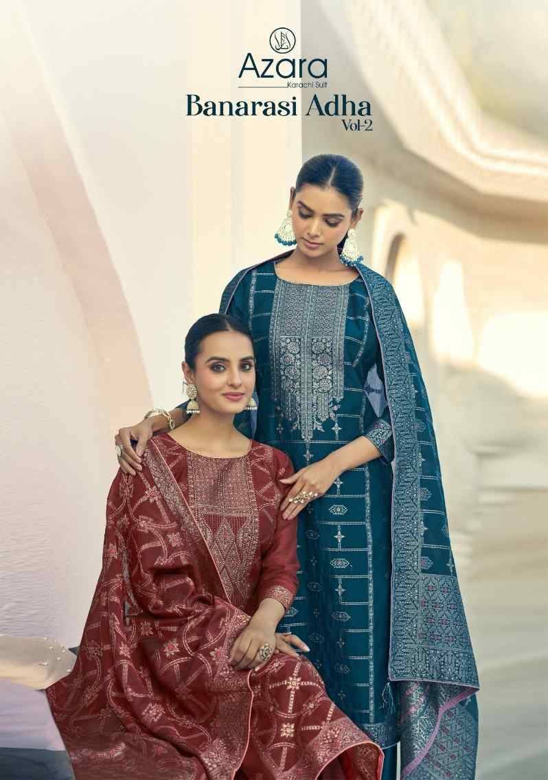 Banarasi Adha Vol-2 By Azara 105-001 To 105-006 Series Beautiful Festive Suits Stylish Fancy Colorful Casual Wear & Ethnic Wear Cotton Jacquard Dresses At Wholesale Price