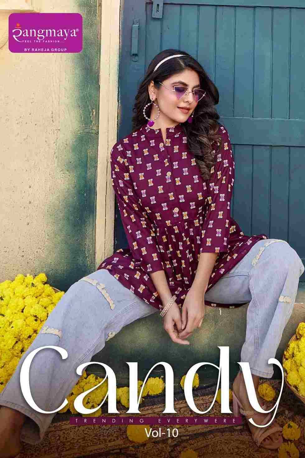 Candy Vol-10 By Rangmaya 1001 To 1008 Series Designer Stylish Fancy Colorful Beautiful Party Wear & Ethnic Wear Collection Rayon Print Tops At Wholesale Price