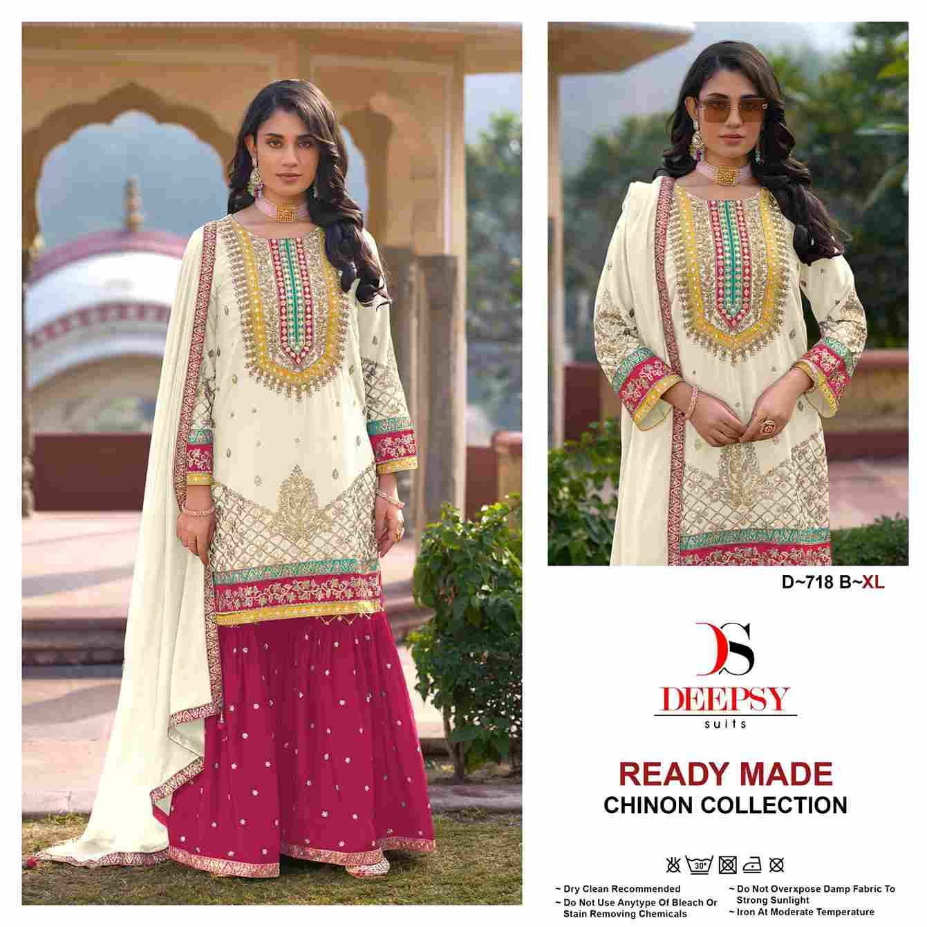 Deepsy Hit Design 718 Colours By Deepsy Suits 718-A To 718-D Series Beautiful Pakistani Suits Colorful Stylish Fancy Casual Wear & Ethnic Wear Pure Chinnon Embroidered Dresses At Wholesale Price