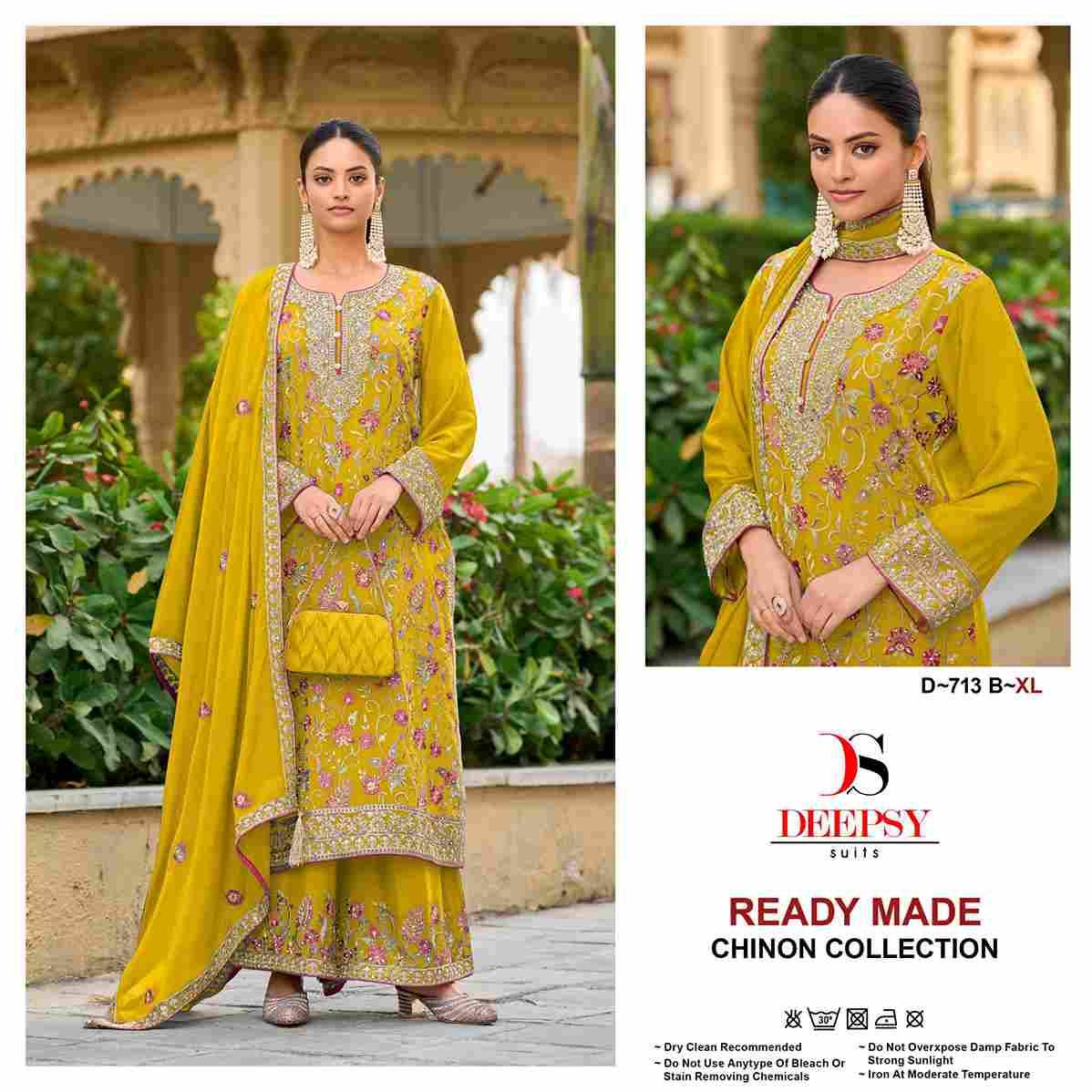 Deepsy Hit Design 713 Colours By Deepsy Suits 713-A To 713-C Series Beautiful Pakistani Suits Colorful Stylish Fancy Casual Wear & Ethnic Wear Pure Chinnon Embroidered Dresses At Wholesale Price