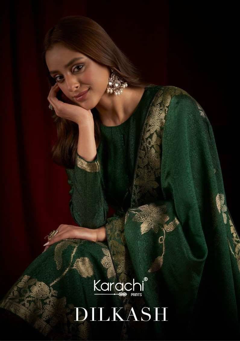 Dilkash By Karachi Prints 79001 To 79004 Series Festive Suits Beautiful Fancy Colorful Stylish Party Wear & Occasional Wear Silk Jacquard Dresses At Wholesale Price