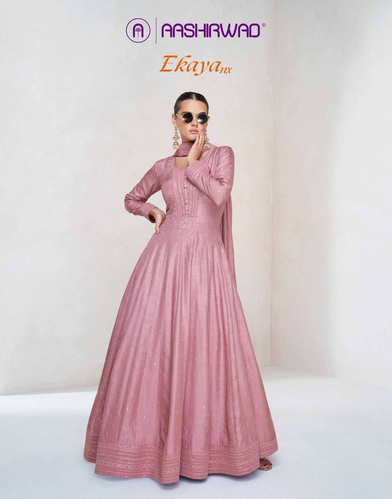 Ekaya Nx By Aashirwad Creation 10013 To 10015 Series Designer Stylish Fancy Colorful Beautiful Party Wear & Ethnic Wear Collection Premium Silk Gowns With Bottom At Wholesale Price