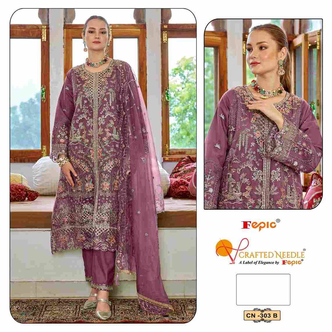 Fepic 303 Colours By Fepic 303-A To 303-C Series Beautiful Pakistani Suits Colorful Stylish Fancy Casual Wear & Ethnic Wear Organza Embroidered Dresses At Wholesale Price