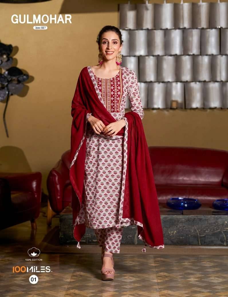 Gulmohar By 100 Miles 01 To 06 Series Designer Festive Suits Beautiful Fancy Colorful Stylish Party Wear & Occasional Wear Pure Cotton Dresses At Wholesale Price