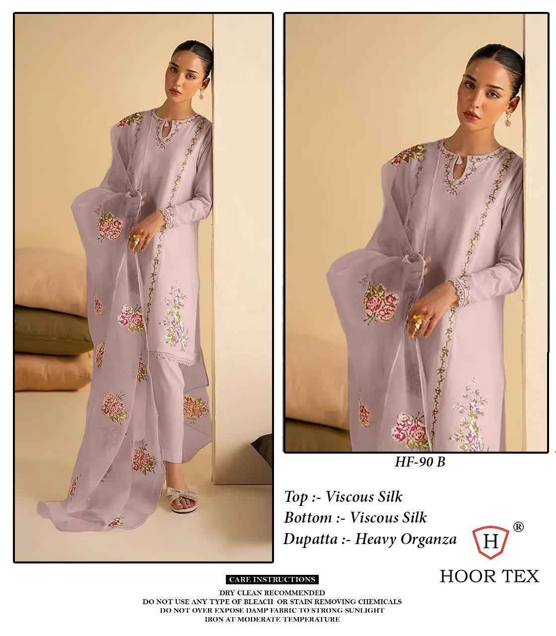 Hoor Tex Hit Design HF-90 Colours By Hoor Tex HF-90-A To HF-90-D Series Designer Festive Pakistani Suits Collection Beautiful Stylish Fancy Colorful Party Wear & Occasional Wear Viscose Silk Embroidered Dresses At Wholesale Price