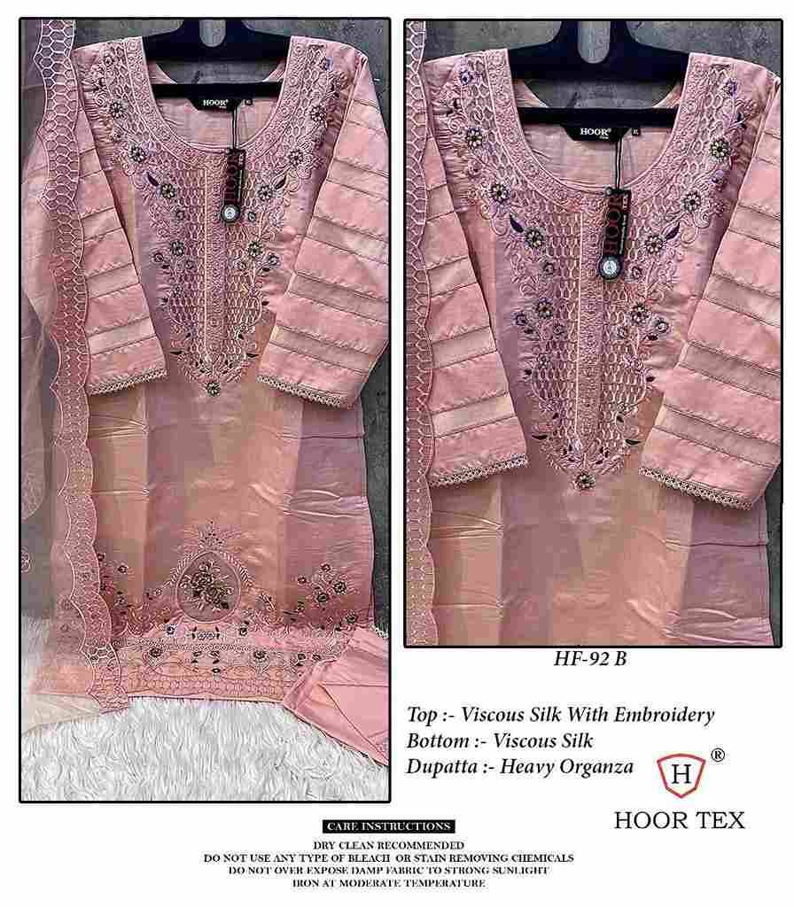 Hoor Tex Hit Design HF-92 Colours By Hoor Tex HF-92-A To HF-92-D Series Designer Festive Pakistani Suits Collection Beautiful Stylish Fancy Colorful Party Wear & Occasional Wear Viscose Silk Embroidered Dresses At Wholesale Price