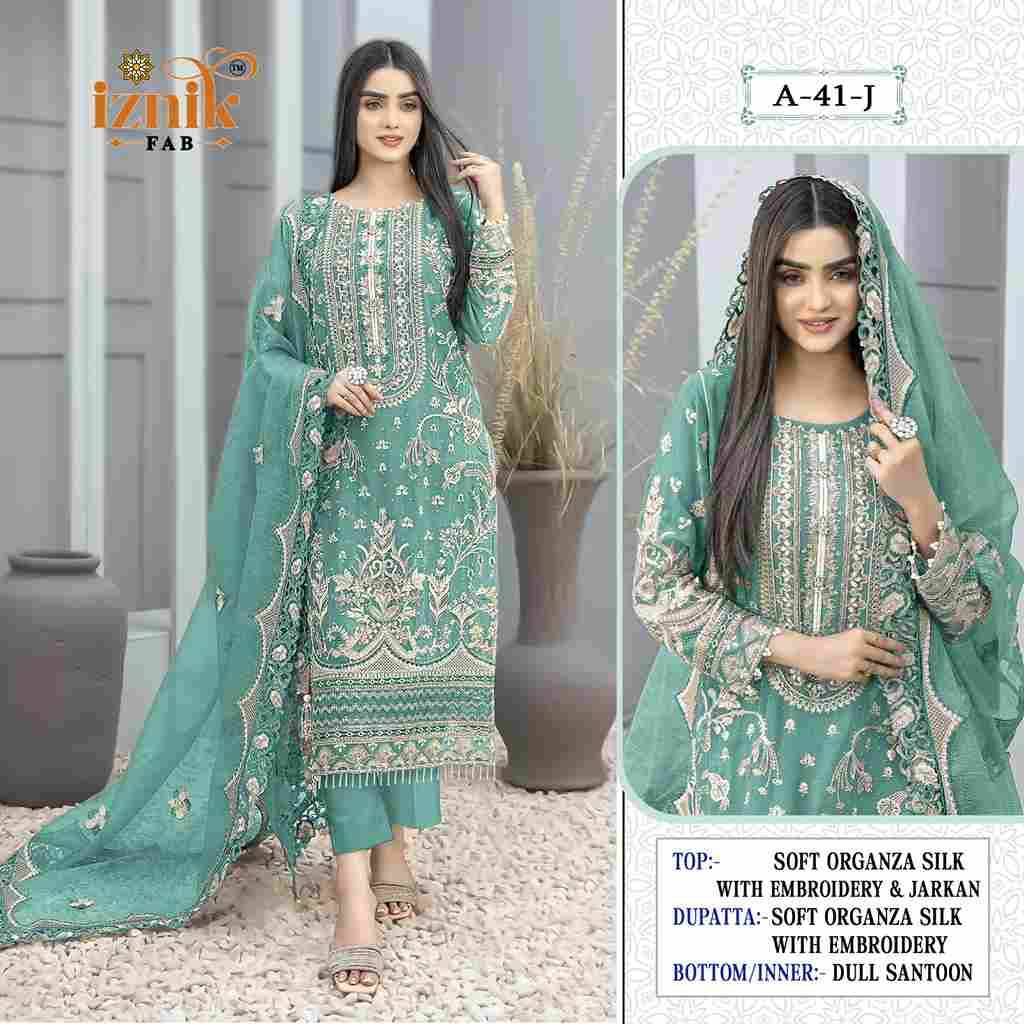 Iznik 41 Colours Vol-3 By Iznik Fab 41-I To 41-L Series Designer Pakistani Suits Beautiful Stylish Fancy Colorful Party Wear & Occasional Wear Organza Silk Embroidery Dresses At Wholesale Price