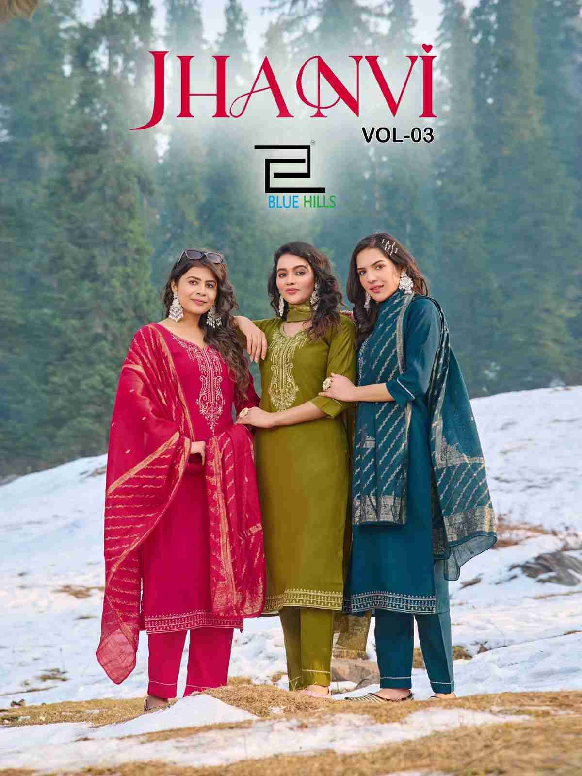 Jhanvi Vol-3 By Blue Hills 3001 To 3006 Series Beautiful Stylish Festive Suits Fancy Colorful Casual Wear & Ethnic Wear & Ready To Wear Roman Silk Dresses At Wholesale Price