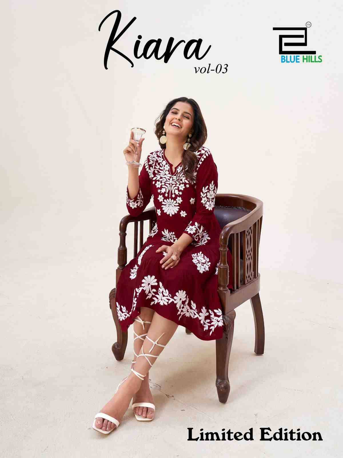 Kiara Vol-3 Limited Edition By Blue Hills 3001 To 3004 Series Designer Stylish Fancy Colorful Beautiful Party Wear & Ethnic Wear Collection Rayon With Work Kurtis At Wholesale Price