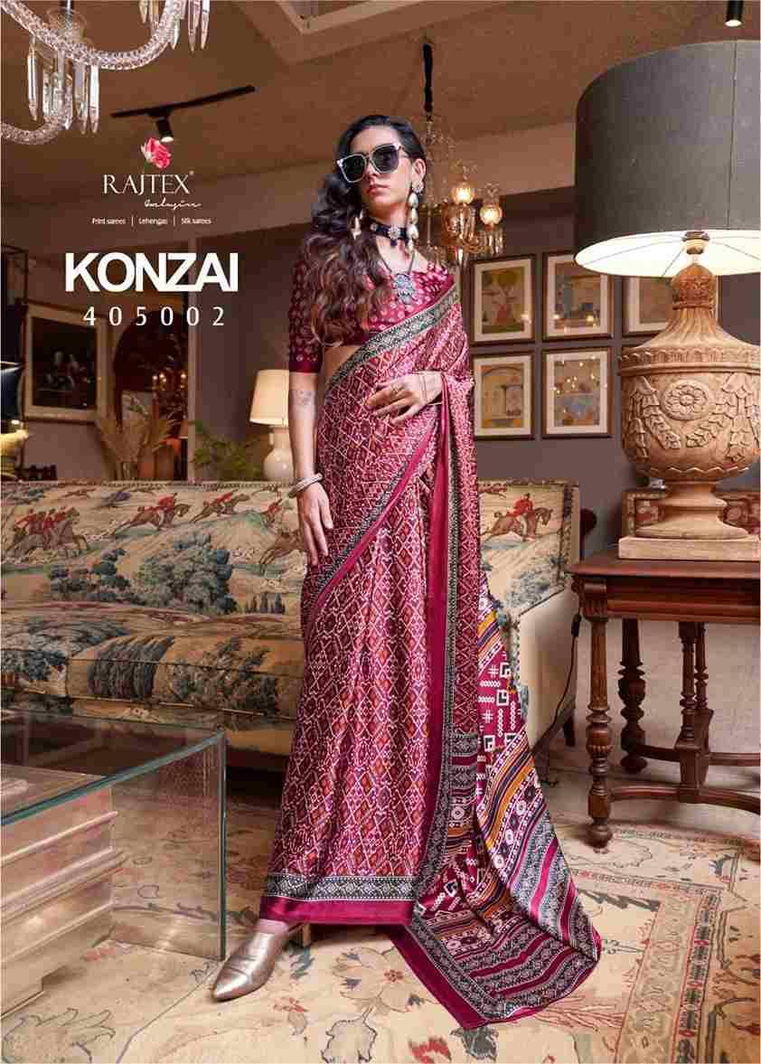 Konzai By Raj Tex 405001 To 405010 Series Indian Traditional Wear Collection Beautiful Stylish Fancy Colorful Party Wear & Occasional Wear Satin Crepe Sarees At Wholesale Price