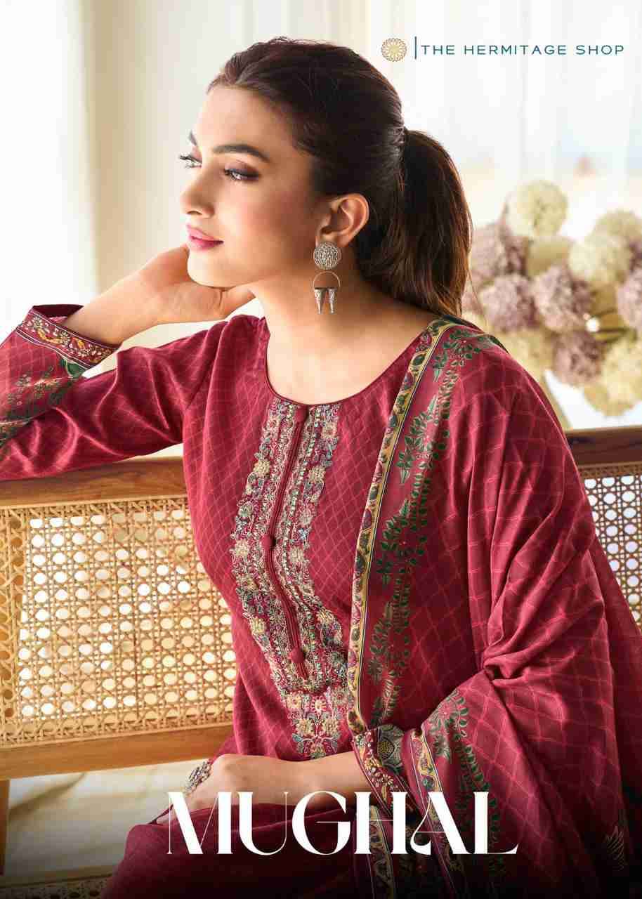 Mughal By The Hermitage Shop 4001 To 4004 Series Wholesale Designer Festive Suits Collection Beautiful Stylish Fancy Colorful Party Wear & Occasional Wear Pure Jam Satin Print Dresses At Wholesale Price