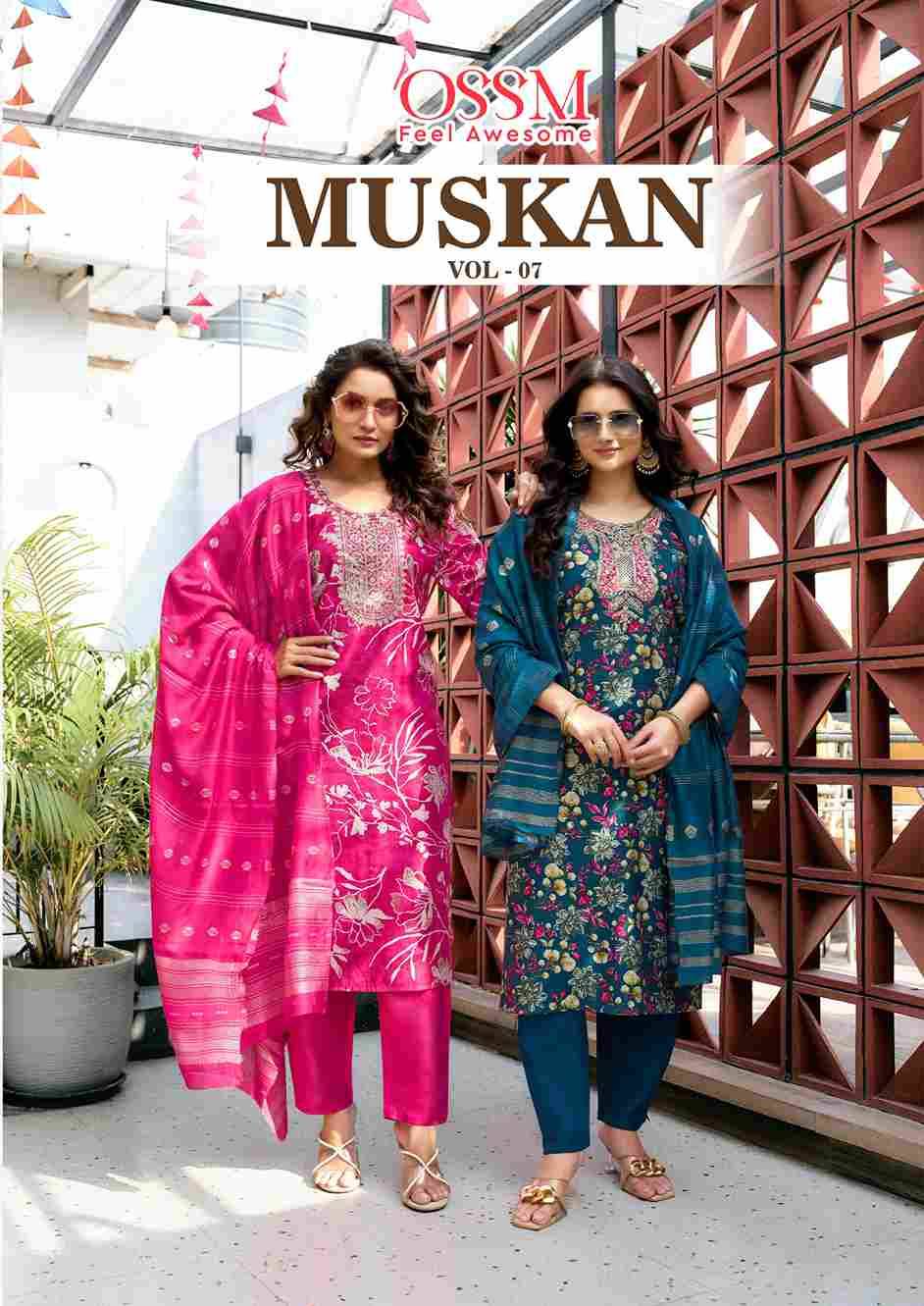 Muskan Vol-7 By Ossm 7001 To 7006 Series Designer Festive Suits Collection Beautiful Stylish Fancy Colorful Party Wear & Occasional Wear Vichitra Silk Dresses At Wholesale Price