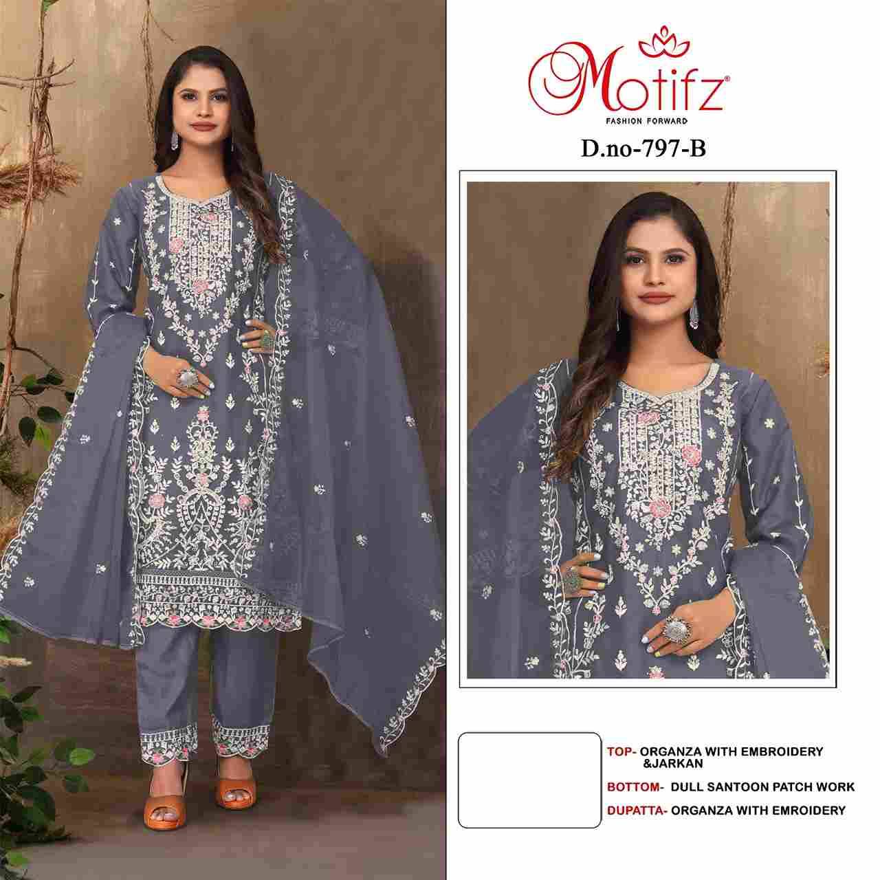 Motifz Hit Design 797 Colours By Motifz 797-A To 797-D Series Beautiful Pakistani Suits Colorful Stylish Fancy Casual Wear & Ethnic Wear Organza Dresses At Wholesale Price