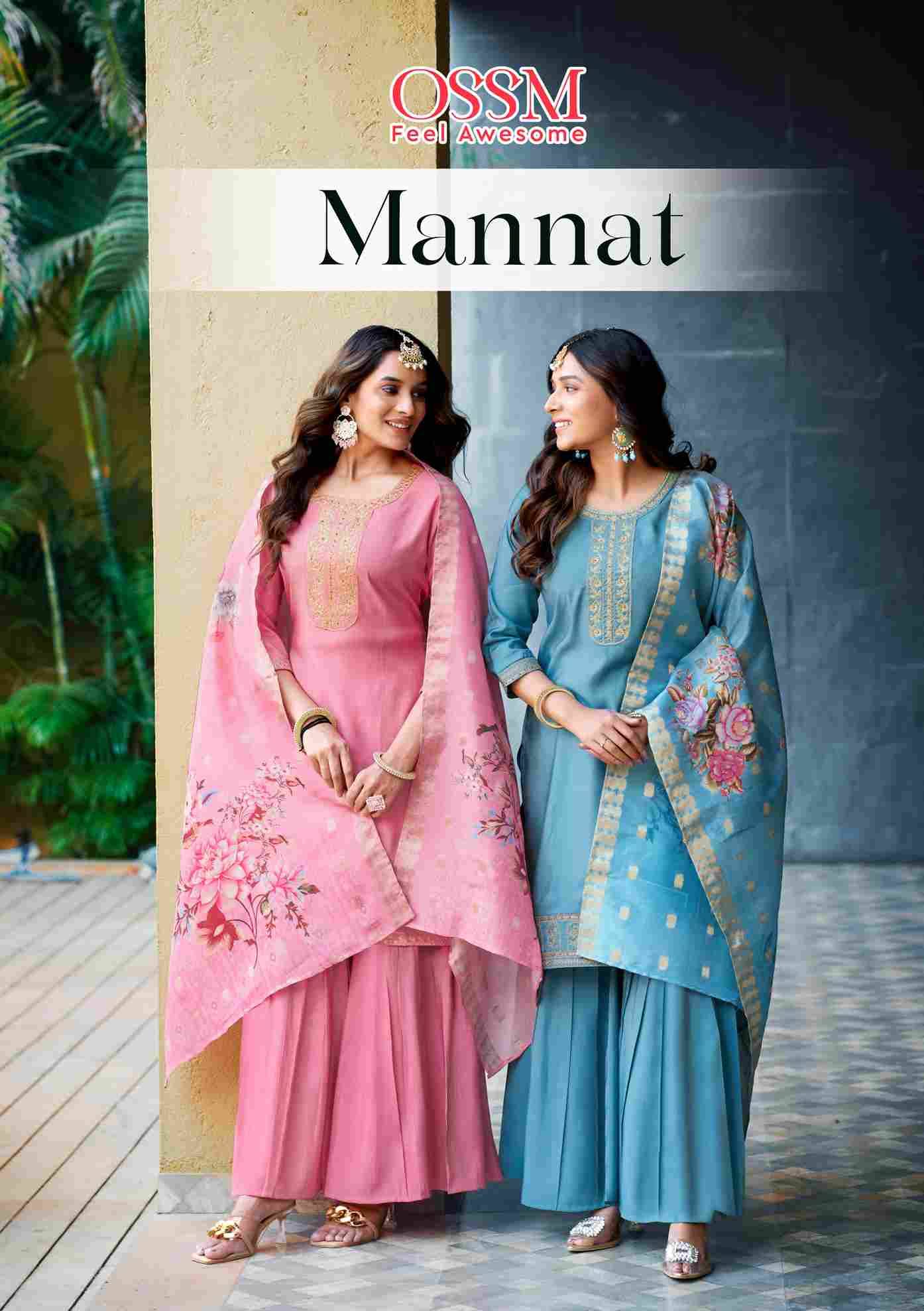 Mannat By Ossm 1001 To 1006 Series Beautiful Stylish Festive Suits Fancy Colorful Casual Wear & Ethnic Wear & Ready To Wear Pure Viscose Silk Dresses At Wholesale Price