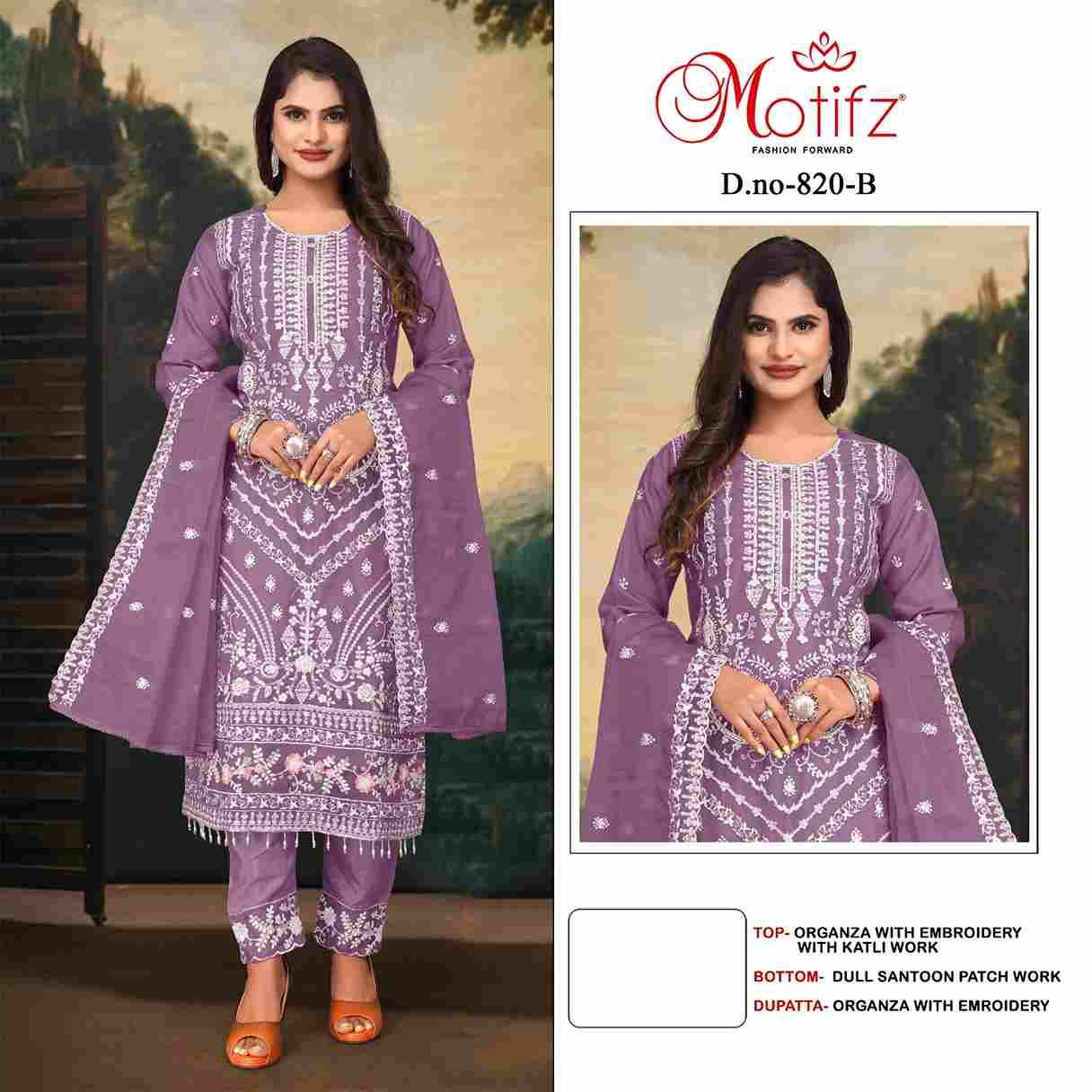 Motifz Hit Design 820 Colours By Motifz 820-A To 820-D Series Beautiful Pakistani Suits Colorful Stylish Fancy Casual Wear & Ethnic Wear Organza Dresses At Wholesale Price