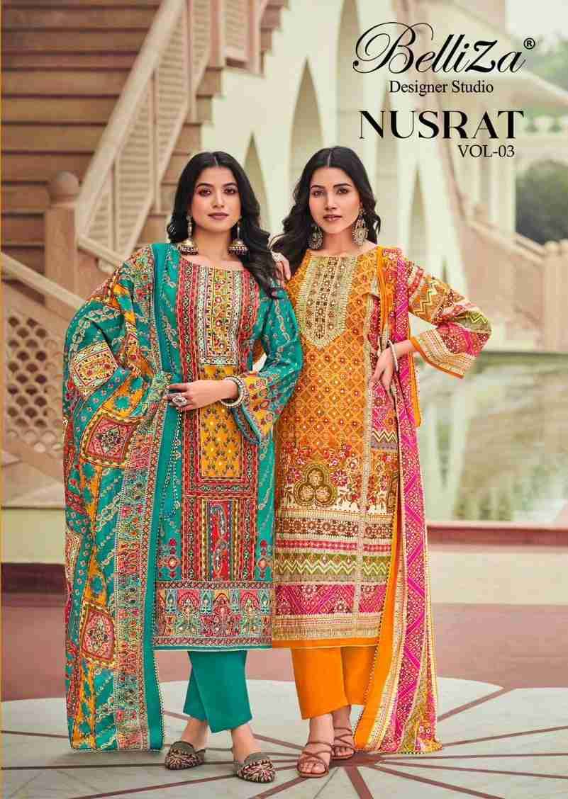 Nusrat Vol-3 By Belliza 1015-001 To 1015-006 Series Beautiful Festive Suits Stylish Fancy Colorful Casual Wear & Ethnic Wear Pure Viscose Muslin Print Dresses At Wholesale Price