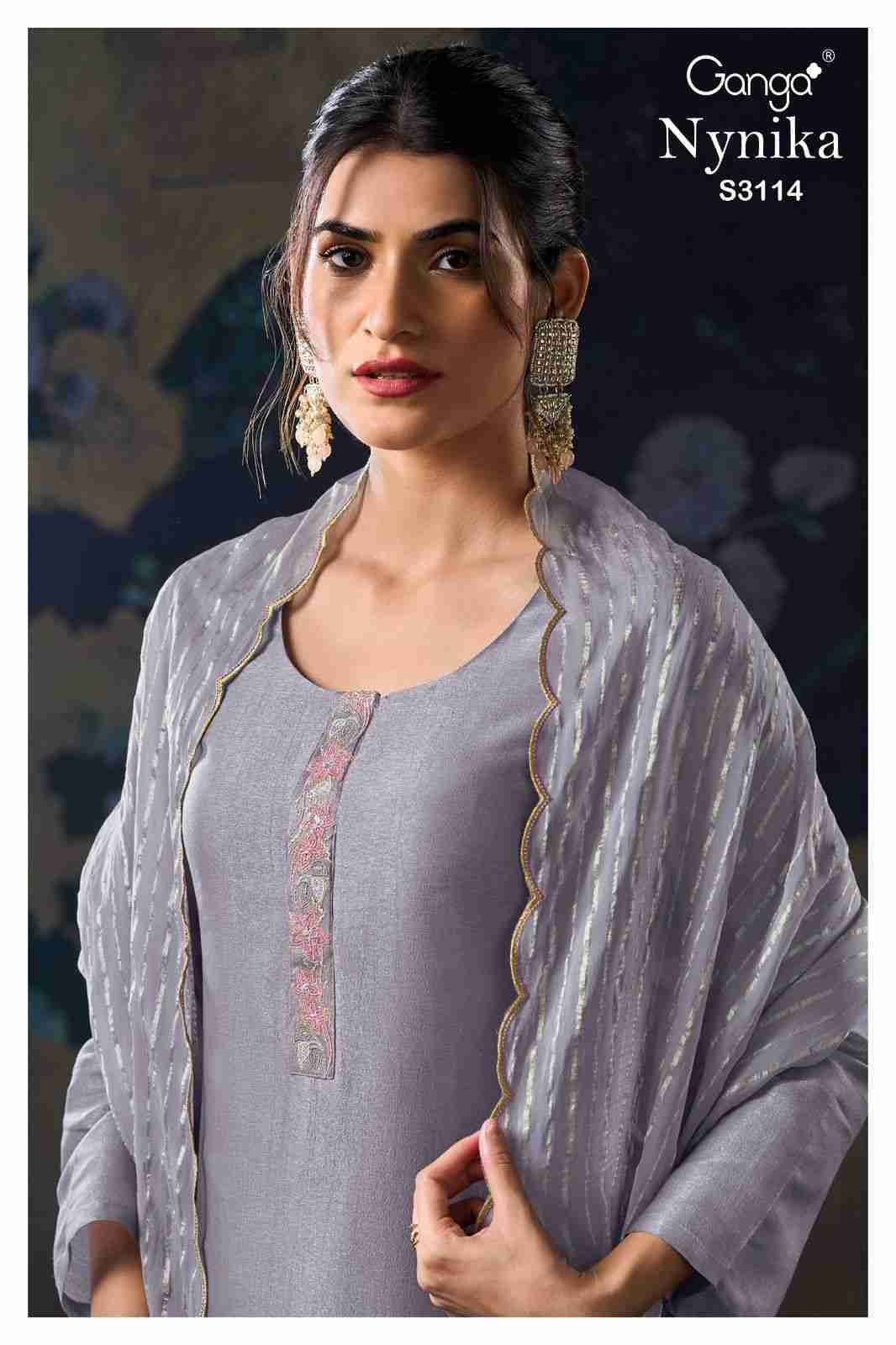 Nynika-3114 By Ganga Fashion 3114-A To 3114-C Series Beautiful Festive Suits Colorful Stylish Fancy Casual Wear & Ethnic Wear Pure Bemberg Silk Dresses At Wholesale Price