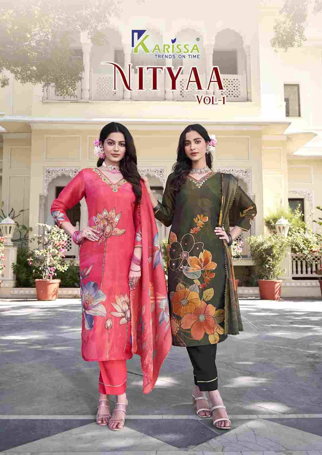 Nityaa Vol-1 By Karissa 1001 To 1004 Series Beautiful Stylish Festive Suits Fancy Colorful Casual Wear & Ethnic Wear & Ready To Wear Pure Viscose With Work Dresses At Wholesale Price