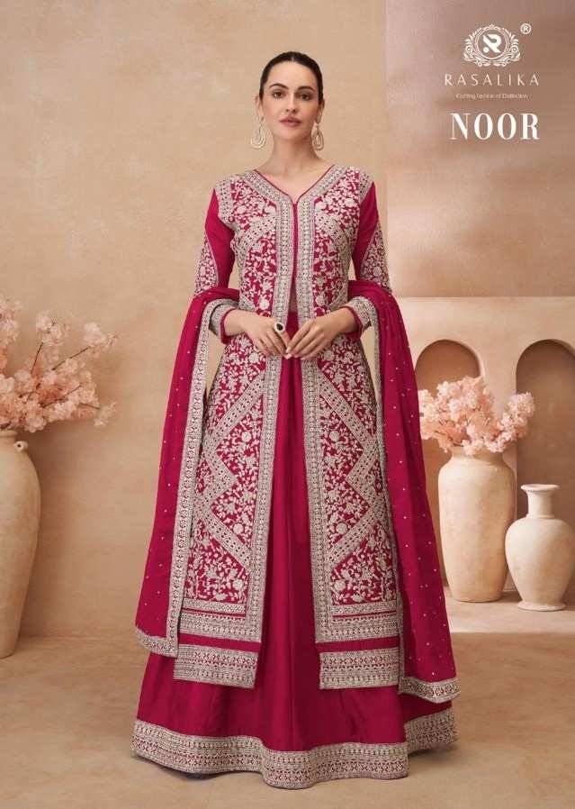 Noor By Rasalika 2111 To 2114 Series Beautiful Anarkali Suits Stylish Fancy Colorful Casual Wear & Ethnic Wear Chinnon Silk Dresses At Wholesale Price