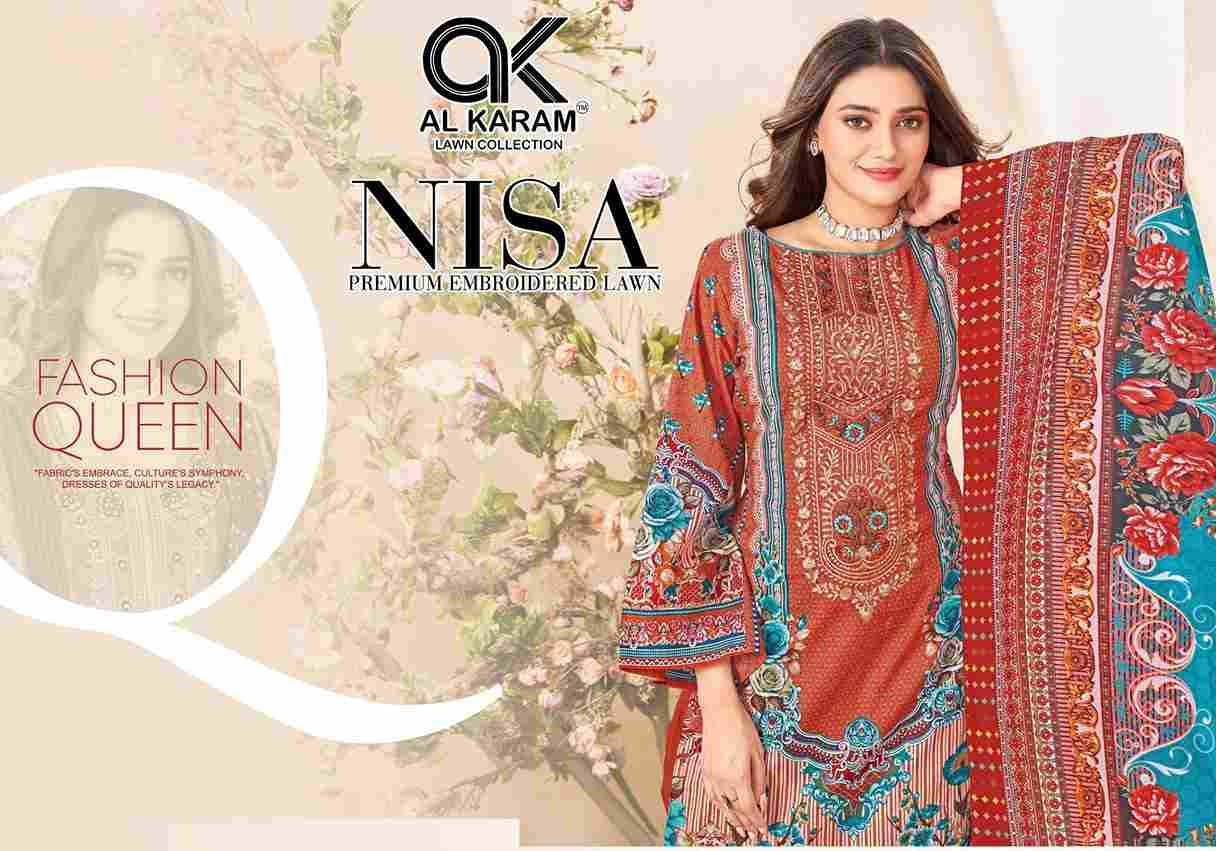 Nisa By Al Karam Lawn Collection 1001 To 1006 Series Beautiful Pakistani Suits Stylish Fancy Colorful Casual Wear & Ethnic Wear Pure Cotton Print Dresses At Wholesale Price