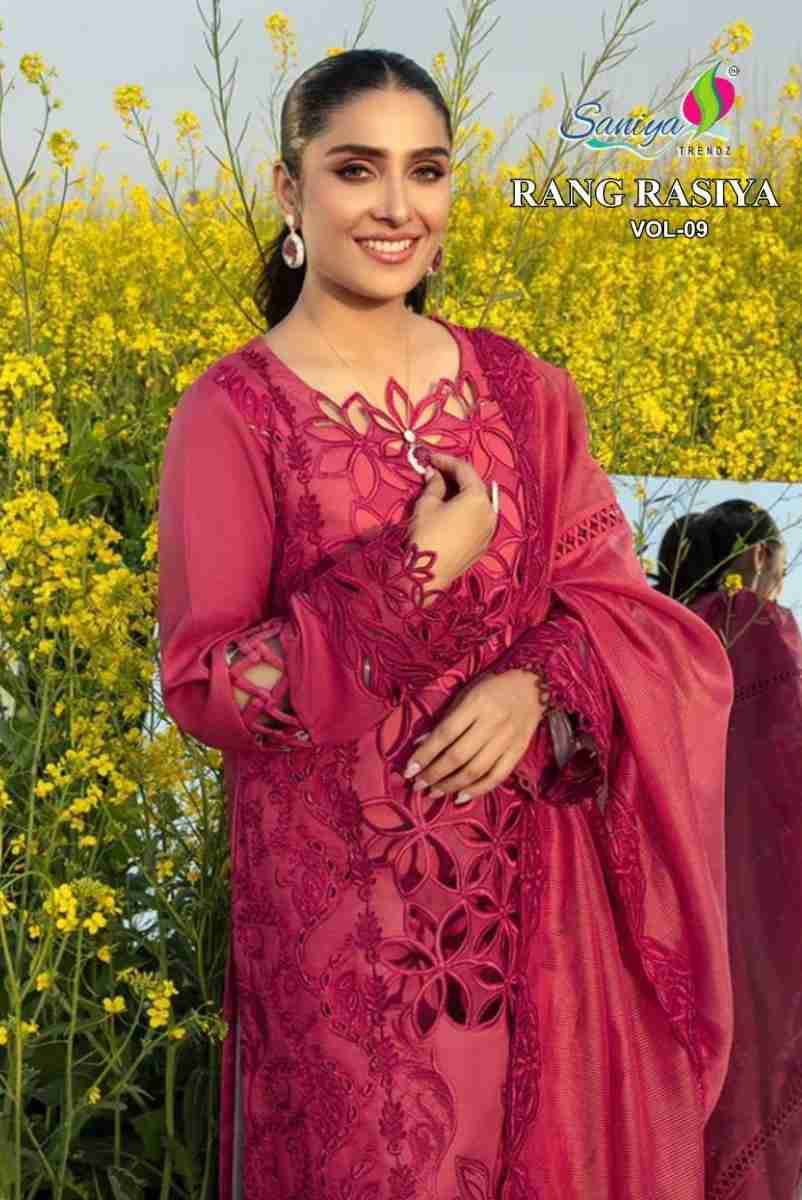 Rang Rasiya Vol-9 By Saniya Trendz 9000-A To 9000-B Series Beautiful Pakistani Suits Colorful Stylish Fancy Casual Wear & Ethnic Wear Cotton Embroidered Dresses At Wholesale Price