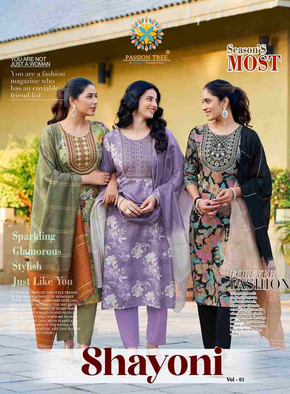 Shayoni Vol-1 By Passion Tree 1001 To 1008 Series Beautiful Stylish Festive Suits Fancy Colorful Casual Wear & Ethnic Wear & Ready To Wear Rayon Work Dresses At Wholesale Price