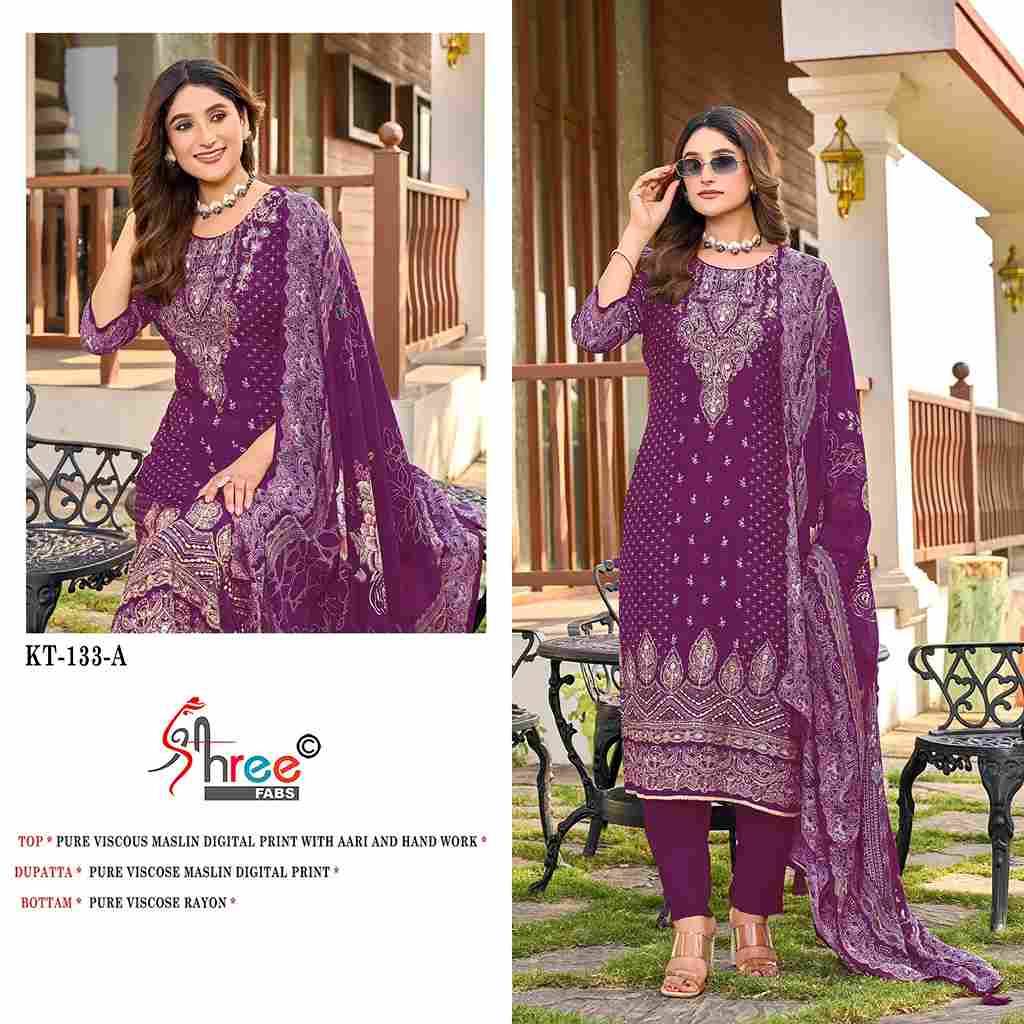 Shree Fabs Hit Design KT-133 Colours By Shree Fabs KT-133 To KT-133-A Series Designer Pakistani Suits Beautiful Fancy Stylish Colorful Party Wear & Occasional Wear Pure Viscose Muslin Embroidery Dresses At Wholesale Price