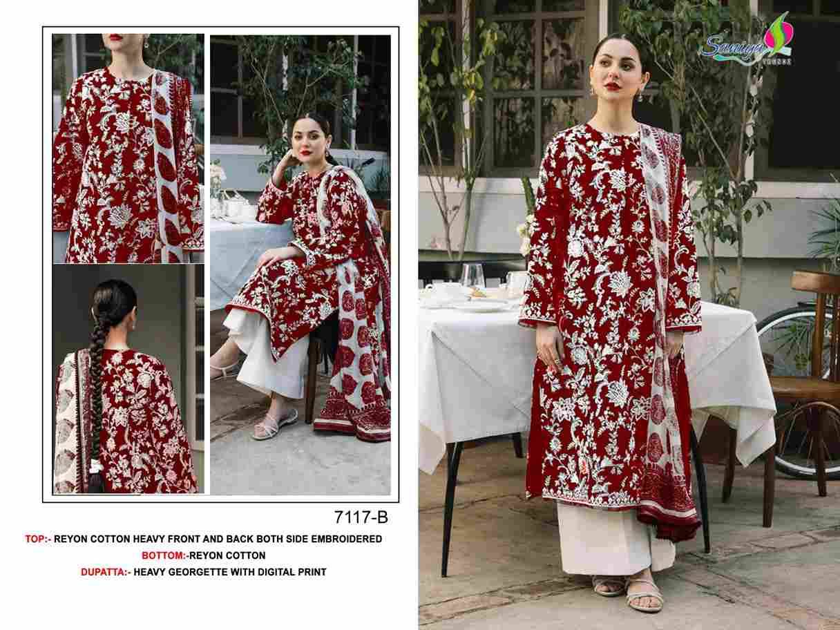 Saniya Trendz 7117 Colours By Saniya Trendz 7117-A To 7117-D Series Beautiful Pakistani Suits Colorful Stylish Fancy Casual Wear & Ethnic Wear Rayon Cotton Embroidered Dresses At Wholesale Price