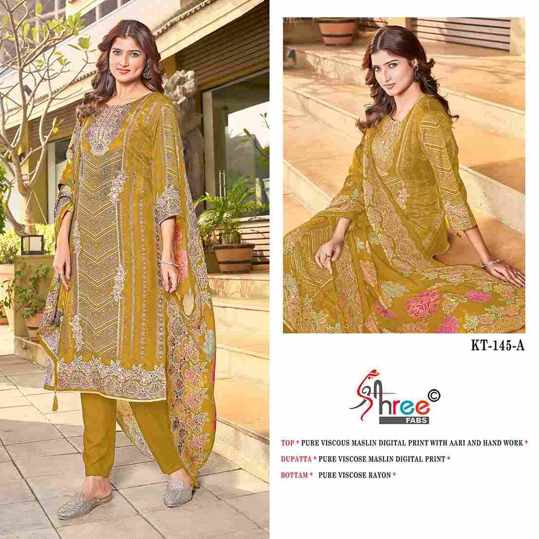 Shree Fabs Hit Design KT-145 Colours By Shree Fabs KT-145 To KT-145-A Series Designer Pakistani Suits Beautiful Fancy Stylish Colorful Party Wear & Occasional Wear Pure Viscose Muslin Embroidery Dresses At Wholesale Price