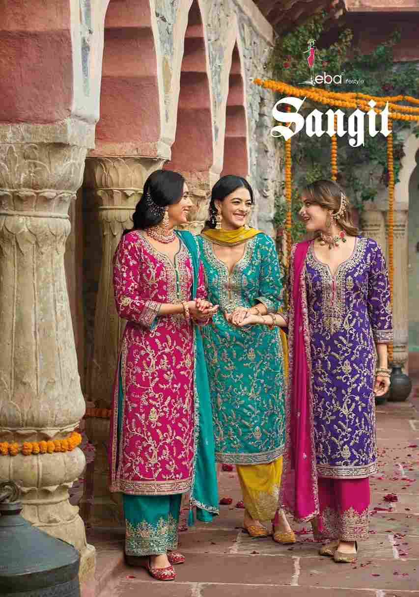 Sangit By Eba Lifestyle 1787 To 1789 Series Beautiful Festive Suits Colorful Stylish Fancy Casual Wear & Ethnic Wear Chinnon Embroidery Dresses At Wholesale Price