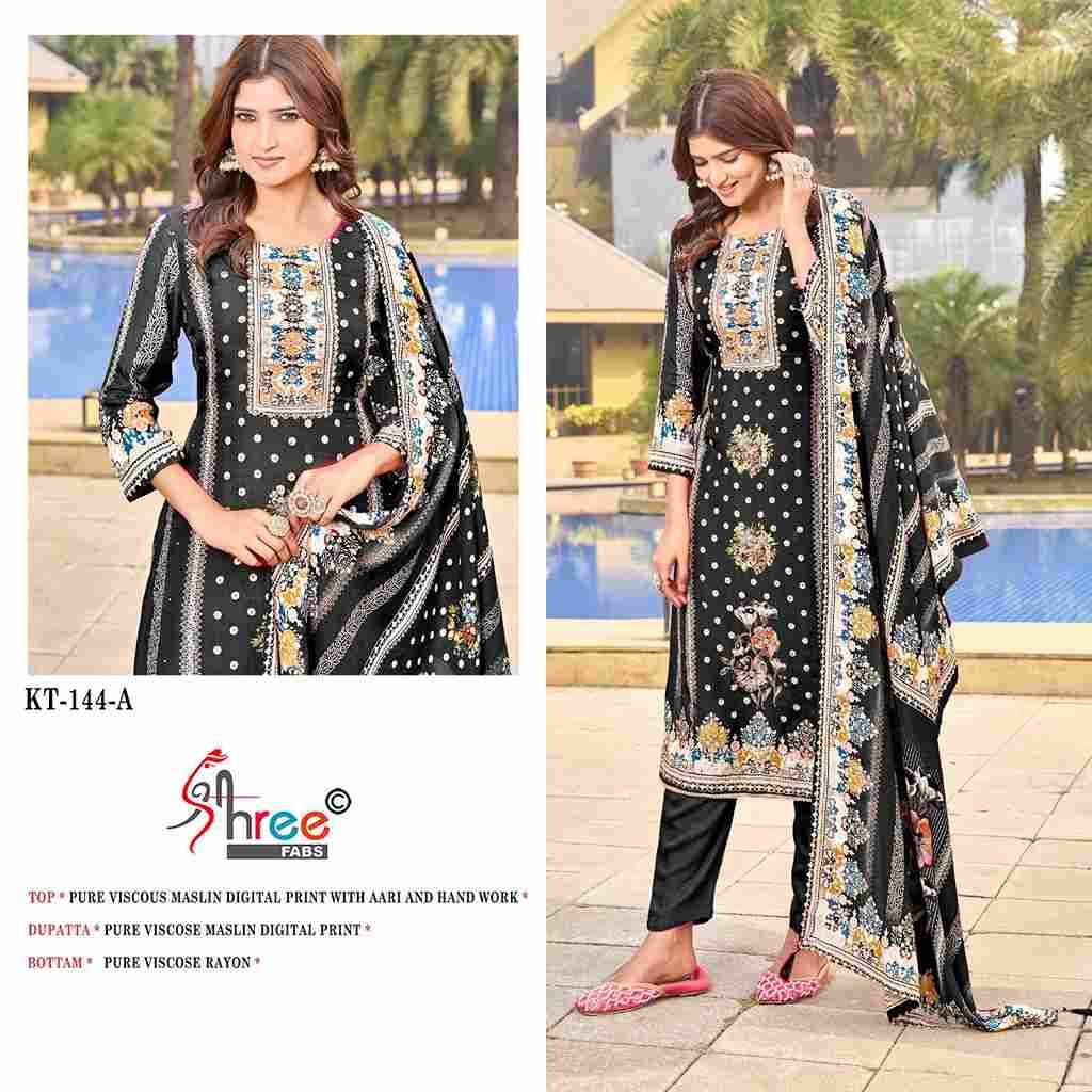 Shree Fabs Hit Design KT-144 Colours By Shree Fabs KT-144 To KT-144-A Series Designer Pakistani Suits Beautiful Fancy Stylish Colorful Party Wear & Occasional Wear Pure Viscose Muslin Embroidery Dresses At Wholesale Price