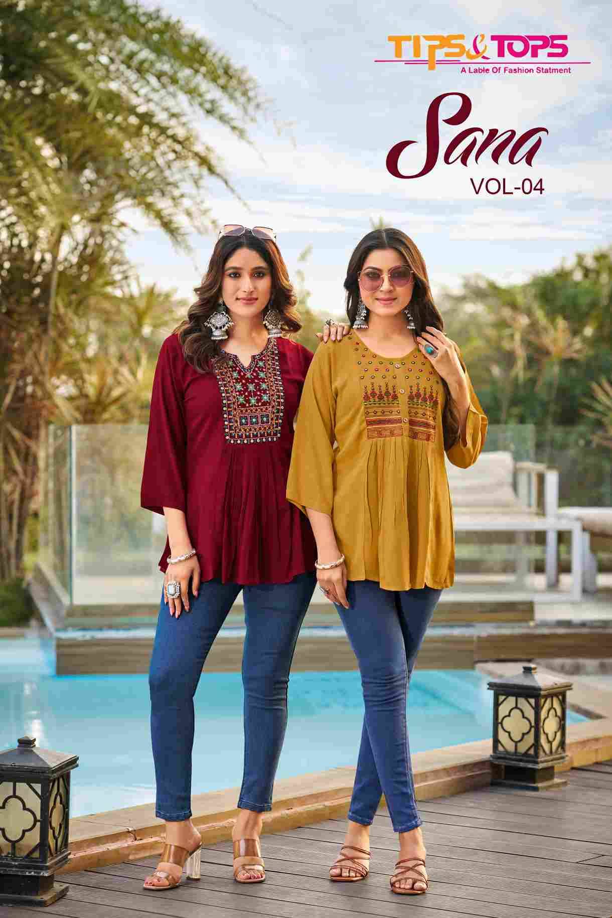 Sana Vol-4 By Tips And Tops 1001 To 1008 Series Designer Stylish Fancy Colorful Beautiful Party Wear & Ethnic Wear Collection Rayon Tops At Wholesale Price