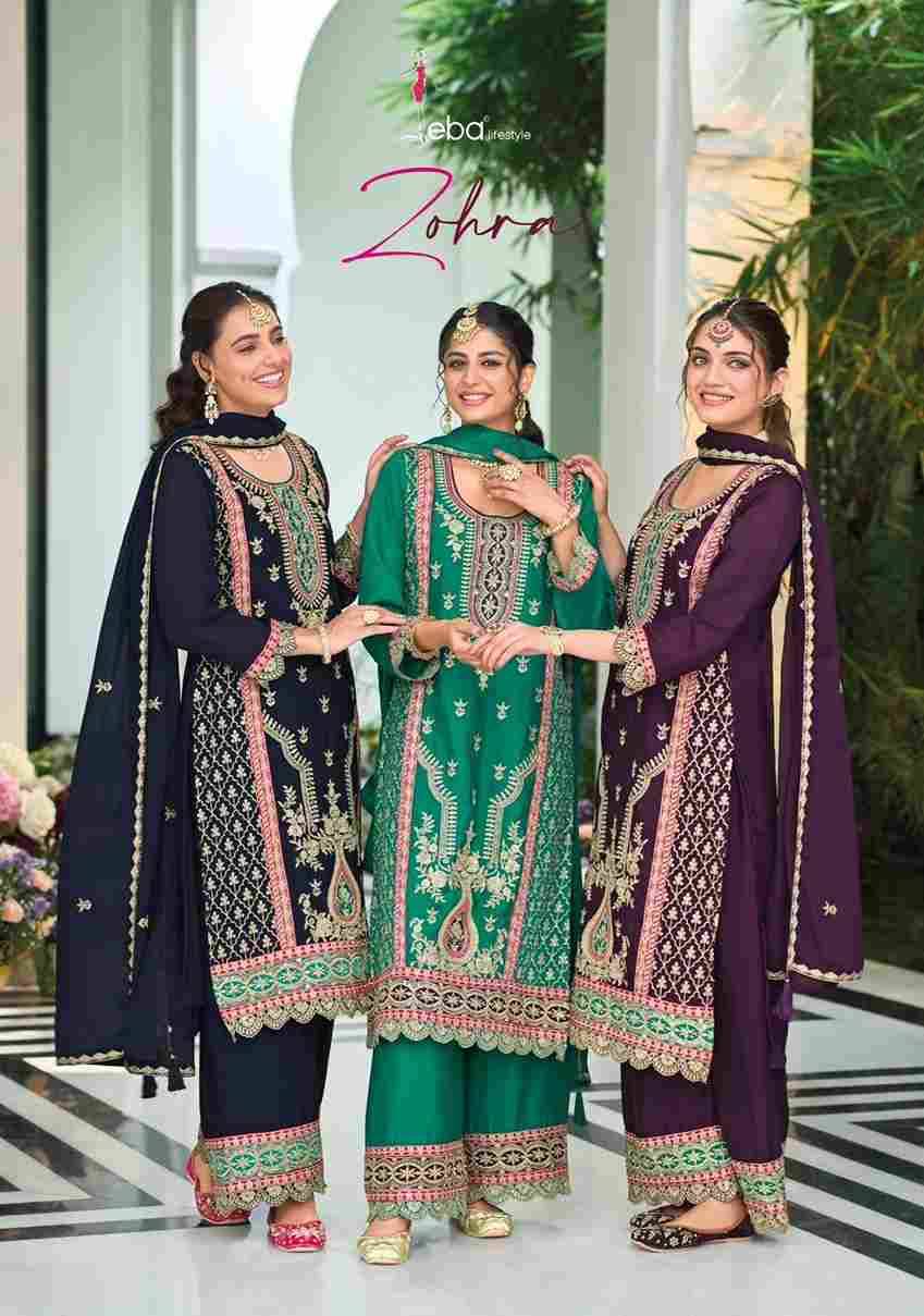 Zohra By Eba Lifestyle 1763 To 1765 Series Beautiful Festive Suits Colorful Stylish Fancy Casual Wear & Ethnic Wear Chinnon Embroidery Dresses At Wholesale Price