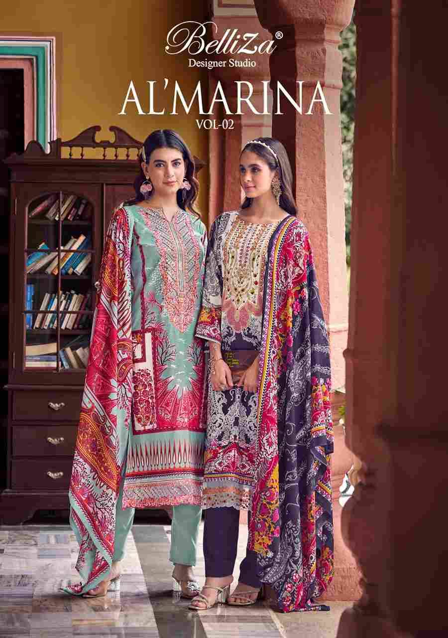 Al Marina Vol-2 By Belliza 1025-001 To 1025-008 Series Beautiful Suits Colorful Stylish Fancy Casual Wear & Ethnic Wear Pure Cotton Print With Embroidered Dresses At Wholesale Price