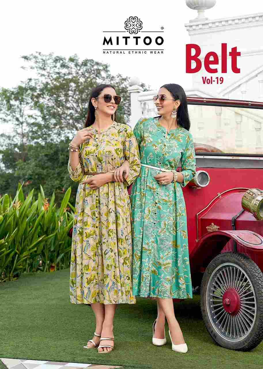 Belt Vol-19 By Mittoo 1431 To 1436 Series Designer Stylish Fancy Colorful Beautiful Party Wear & Ethnic Wear Collection Rayon Print Kurtis At Wholesale Price