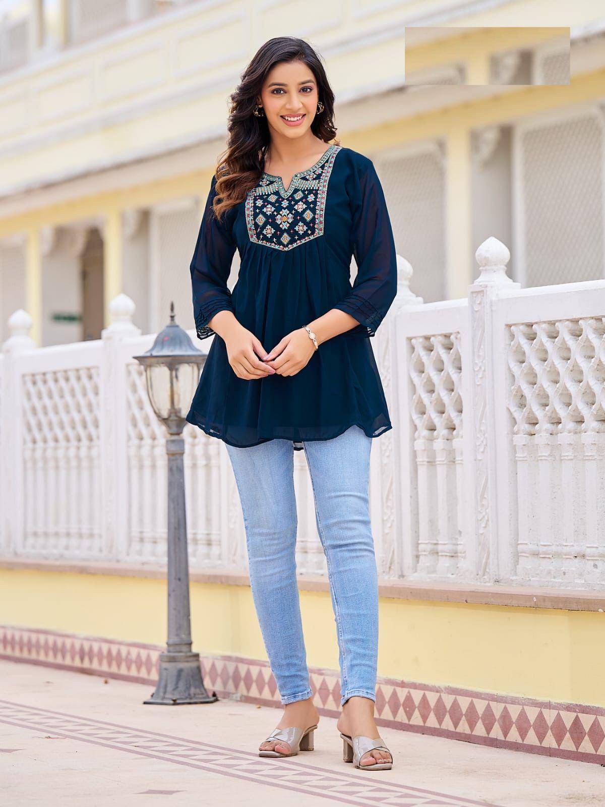 Bubbly By Kaamiri 01 To 05 Series Designer Stylish Fancy Colorful Beautiful Party Wear & Ethnic Wear Collection Heavy Georgette Embroidered Tops At Wholesale Price