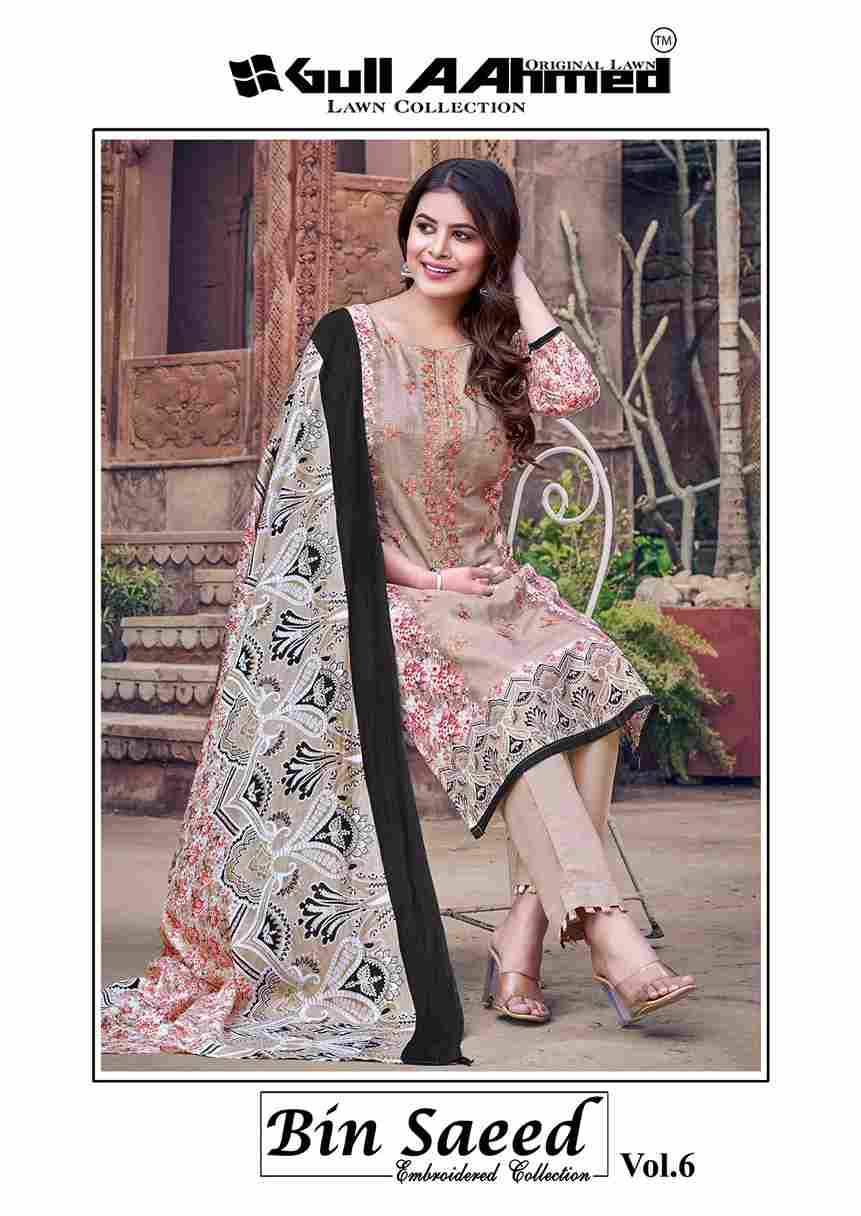 Bin Saeed Vol-6 By Gull Aahmed 6001 To 6006 Series Beautiful Festive Suits Stylish Fancy Colorful Casual Wear & Ethnic Wear Pure Cambric Cotton Print Dresses At Wholesale Price